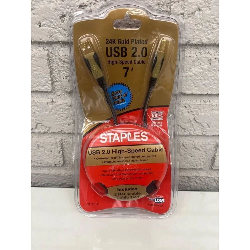 Staples 24k Gold Plated UBS 2.0 High Speed Cable 7”
